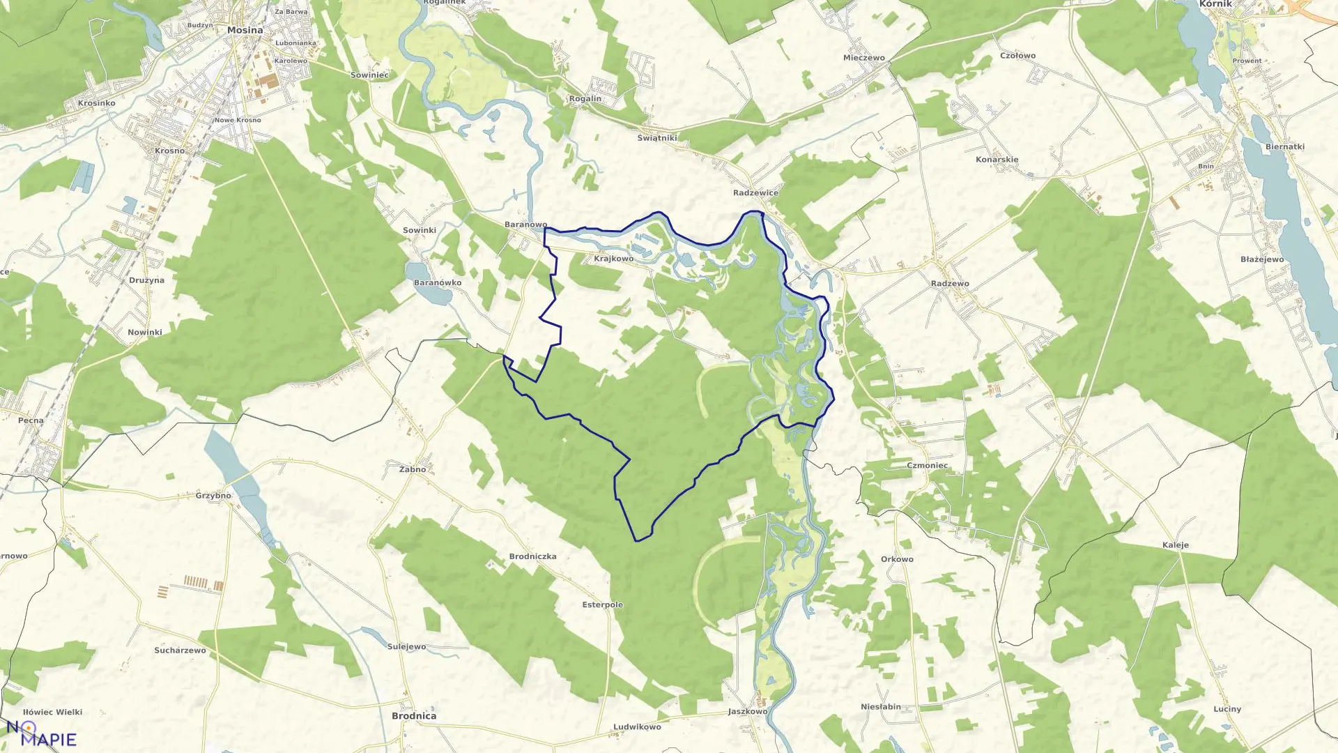 Mapa obrębu KRAJKOWO w gminie Mosina