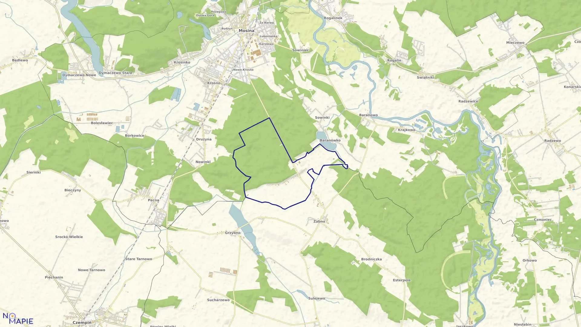 Mapa obrębu ŻABINKO w gminie Mosina